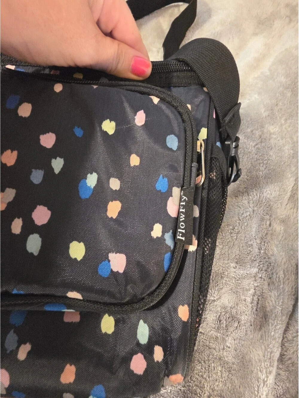 flofly black multicolor print lunch bag